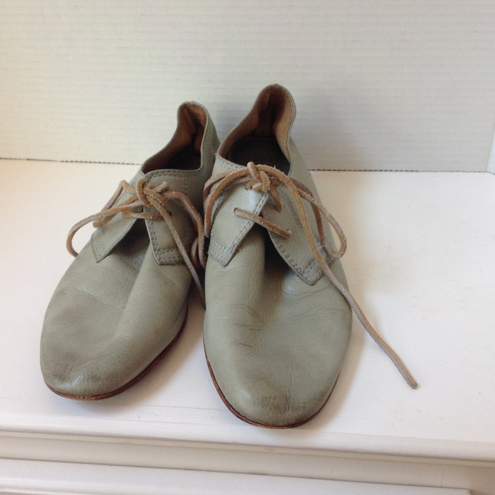 Frye Green Gray Leather Oxford Shoe Distressed